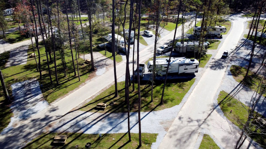 RV camp sites at Fireside RV Resort campground in Robert, Louisiana