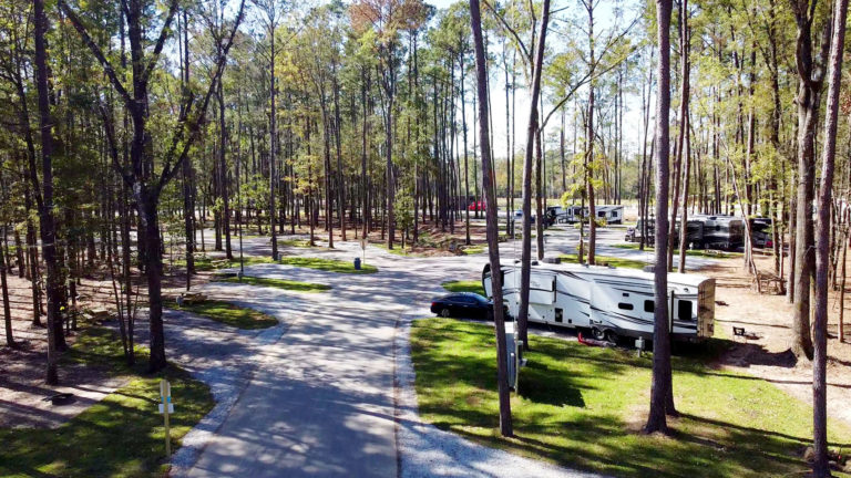 RV camp sites at Fireside RV Resort campground in Robert, Louisiana