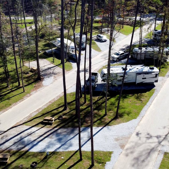 RV camp sites at Fireside RV Resort campground in Robert, Louisiana