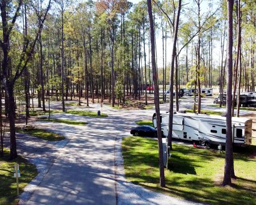 RV camp sites at Fireside RV Resort campground in Robert, Louisiana