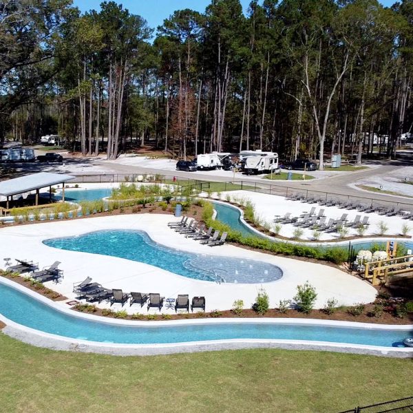 Lazy river at Fireside RV Resort campground in Robert, Louisiana